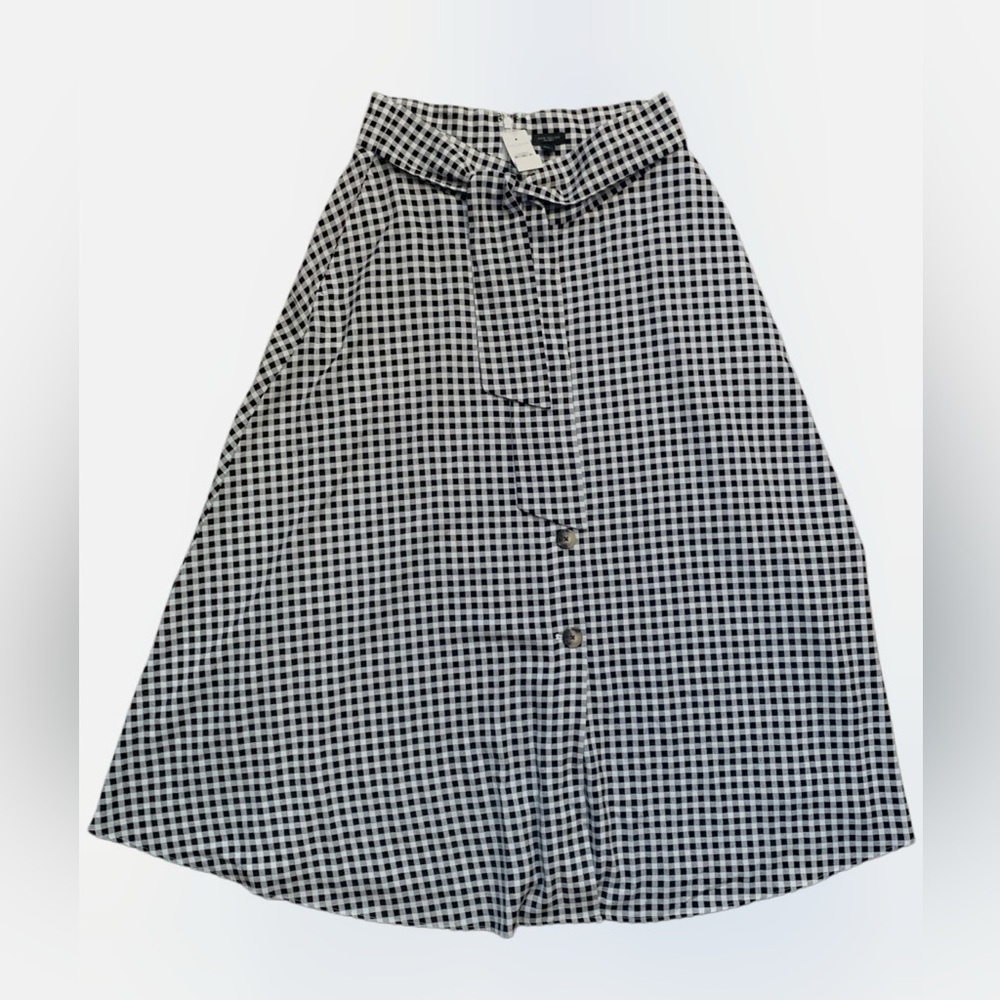 Ann Taylor Black and White Gingham Midi Skirt